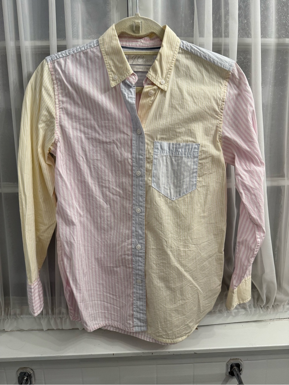 J. Crew Pastel Multi-Stripe Button-Down Shirt - Pink, Yellow, Light Blue